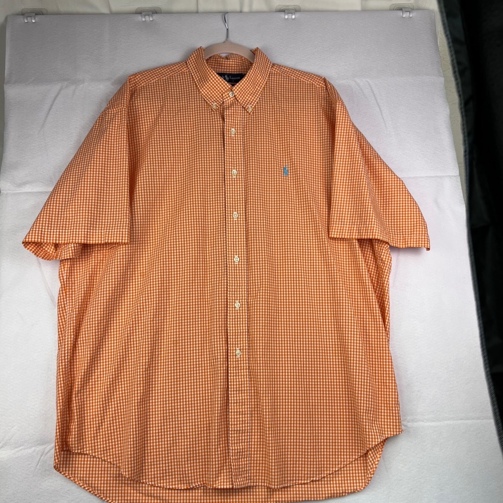 Polo Ralph Lauren Blake Shirt Mens XL Orange Gingham Short Sleeve Button Up